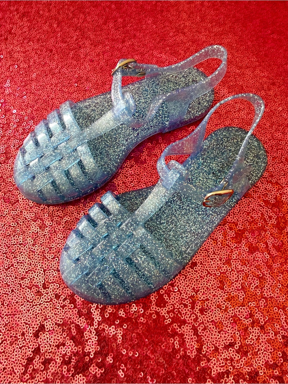 🩵OLD NAVY Blue Glitter Fisherman Jelly Ankle Strap Sandals